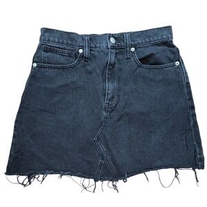 Madewell Black Women's Size 27 Denim Mini Skirt Y2K Raw Hem Distressed Size‎ 4